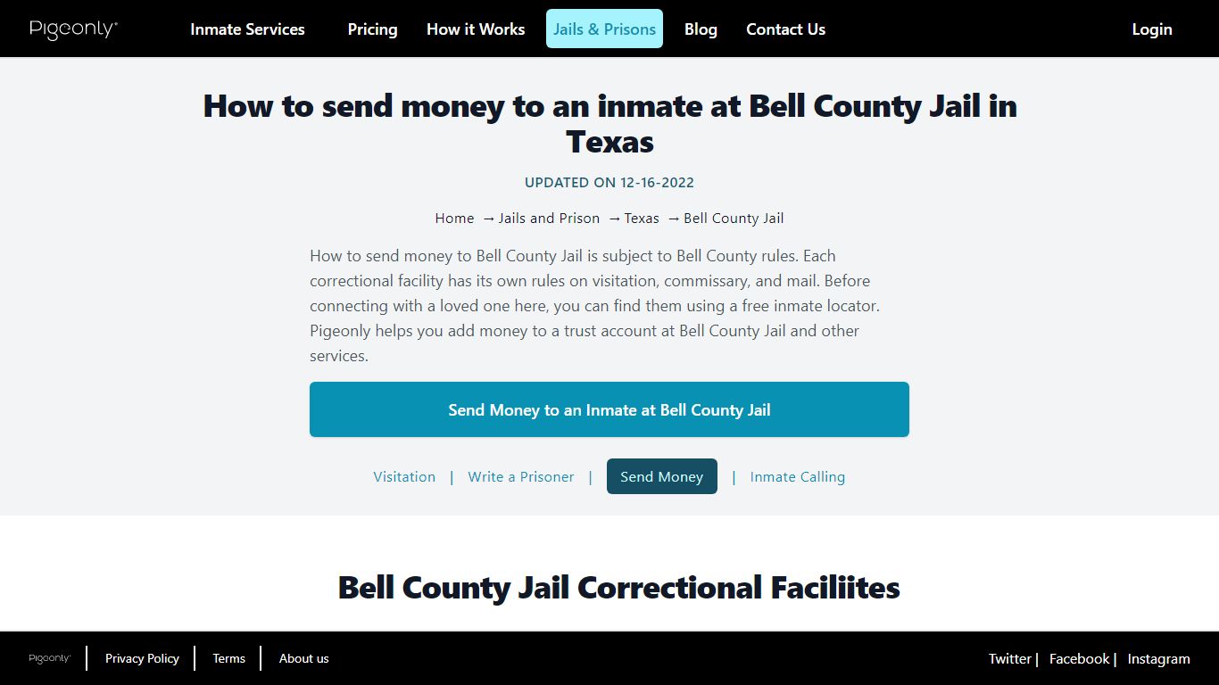 Send Money to Inmate Bell County Jail, Texas | Pigeonly