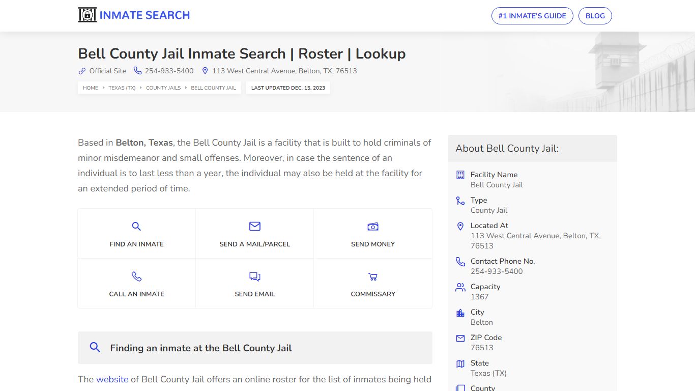 Bell County Jail Inmate Search | Roster | Lookup